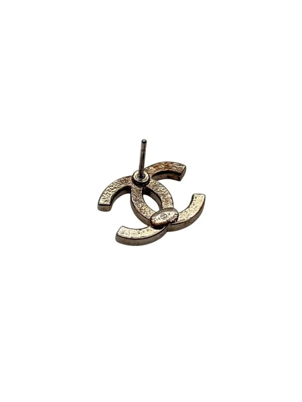 Chanel CC Logo Silver Rhinestone Earrings